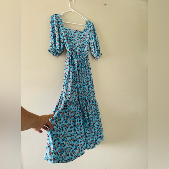 Maxi Dress S Boho Floral Flared summer stretchy fabric elastic waist sundress - Picture 8 of 10